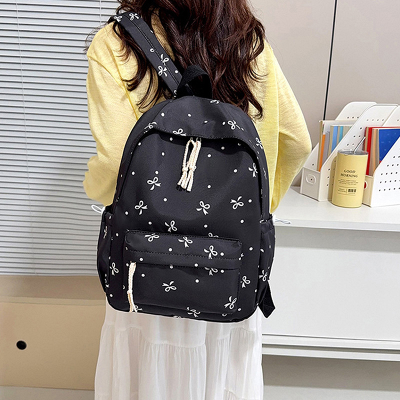 Cute Bow Print Backpack Nylon  - School Backpack Teen recension och pris