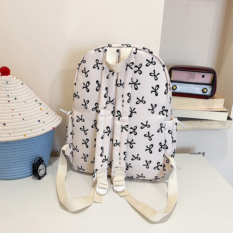 Cute Bow Print Backpack Nylon  - School Backpack Teen recension och pris